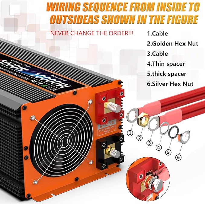 5000W Pure Sine Wave Power Inverter 12V DC to 110V 120V Converter for Family RV Off Grid Solar System Emergency Power Supply, Type-C Port 4 GFCI AC Outlet Dual USB Remote Control and LCD Display