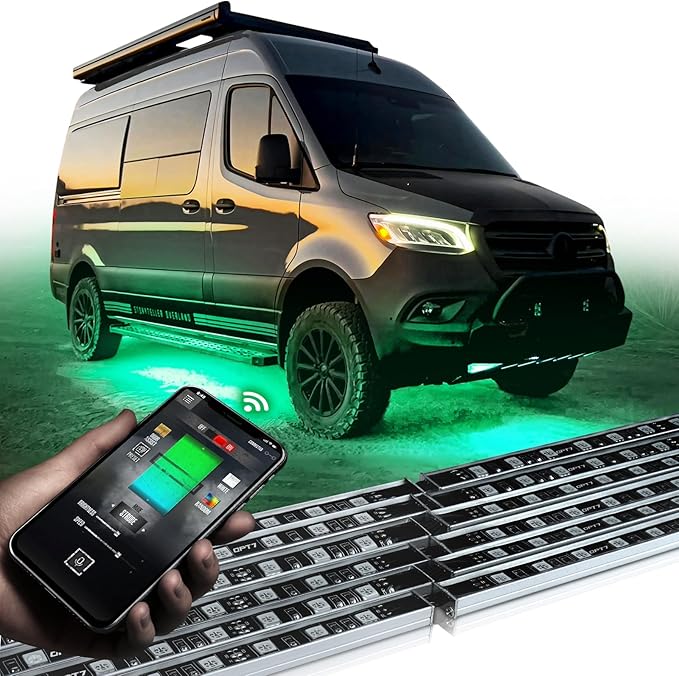 OPT7 Aura Pro Underglow Lights for Class B & B+ RV Motorhomes with APP & Remote Control, RGB Multicolor Modes, Music Sync, 6 PCS Waterproof Rigid Aluminum Light Bar, Outdoor Neon Accent LED Strip Kit