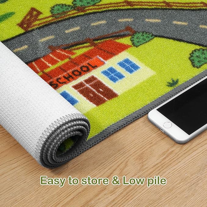 STARUIA Washable Kids Carpet Playmat Rug for Boys Room, 79"x39" Large Toddler Car Rug for Kids Toy Cars, Fun Learning Farm Play Mat Road Rugs for Kids Room Bedroom Playroom