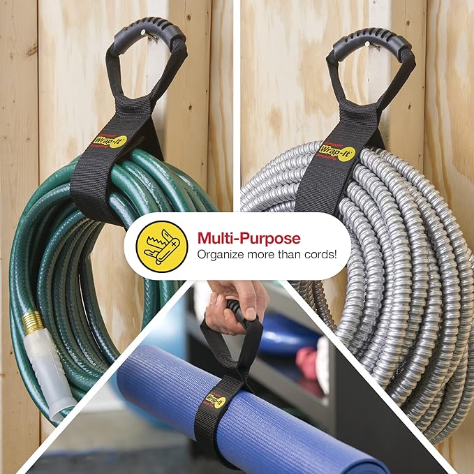 Wrap-It Storage Easy-Carry Straps - Assorted 3-Pack Black – Hook and Loop Straps with a Carrying Handle for Garden Hose, Extension Cord, Cable, Garage, Boat, RV Accessories Organization