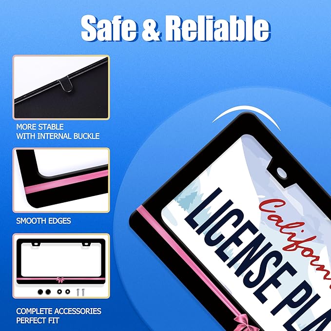 Pink License Plate Frame Cute License Plate Stainless Steel Black Funny License Plate Holder Women Personalized Car Accessory Decoration 12.3" x 6.3"