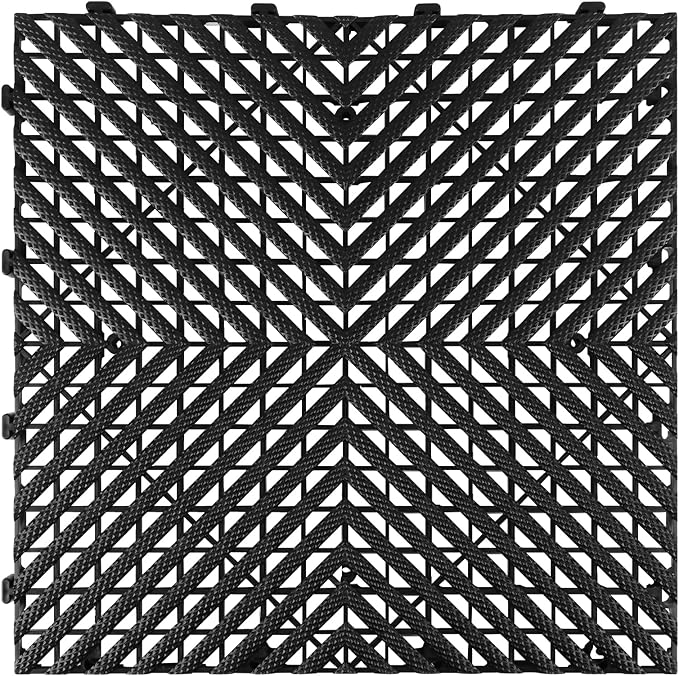 Interlocking Garage Floor Tiles - 0.79in,Vented, Self-Draining, Non-Slip Flooring, Modular, Virgin Polypropylene, Ideal for Garages, Patios, Basements, Decks -51.6 sq ft (Black, 30PCS)