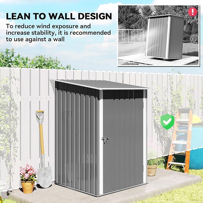 Outsunny 3.3' x 3.4' Outdoor Storage Shed, Metal Garden Tool House with Sloping Roof and Lockable Door for Backyard, Bike, Patio, Garage, Lawn, Gray