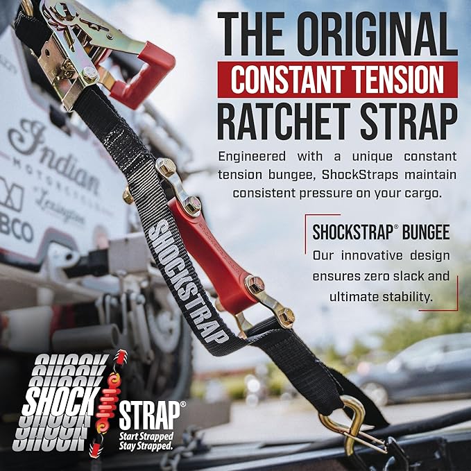 Ratchet Strap, 10' x 1" Shock Absorbing Heavy Duty Tie Downs for Cargo, 500 LB WLL / 1,500 LB Break Strength, 2-Pack