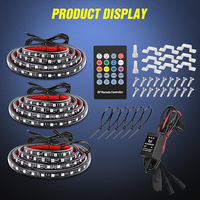 Nilight 3PCS 60 Inch RGB Truck Bed Light Strip Kit 270 LED Neon Accent Lights with RF Remote On Off Switch Splitter Extension Cable for Cargo Pickup Truck Camper RV SUV Boat