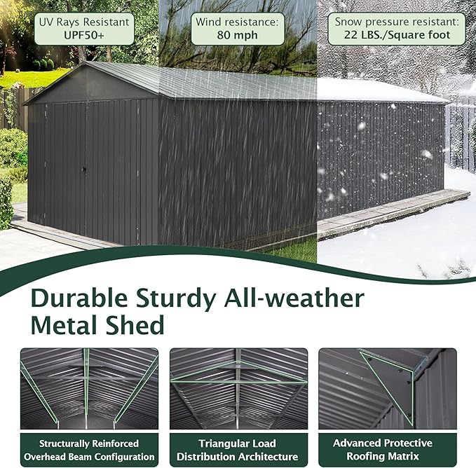 Domi 12'x25' Outdoor Metal Garage Shed, Weatherproof Enclosed Carport with Sidewalls & 2 Lockable Doors, Extra Large Backyard Storage Shed for Car, Truck,Lawn Mower, 80MPH Wind Resistance, Dark Grey