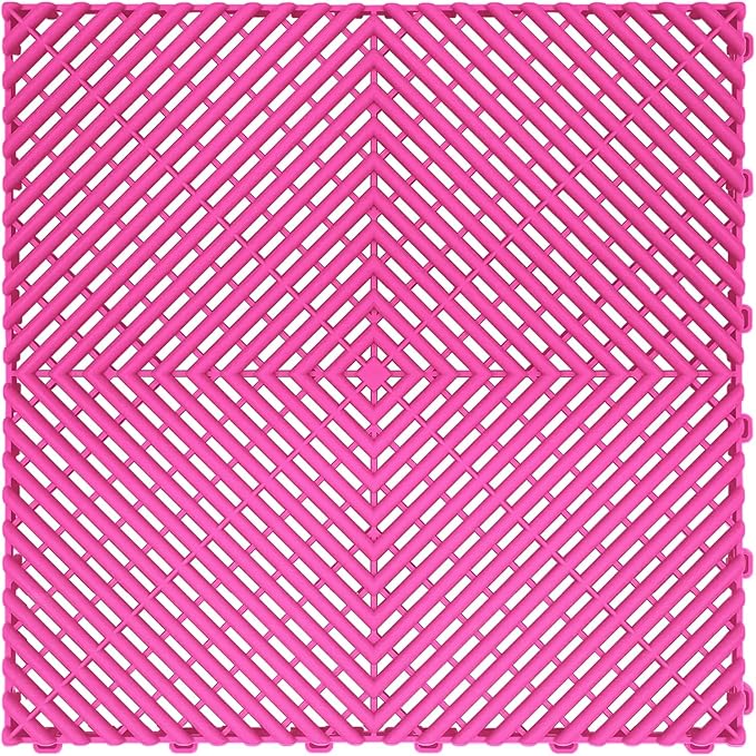15.7"x15.7" Garage Flooring Tiles, Non-Slip Interlocking Plastic Garage Floor Mat, Garage Organization & Garage Storage, Vented Pattern (Carnival Pink, 25PCS)
