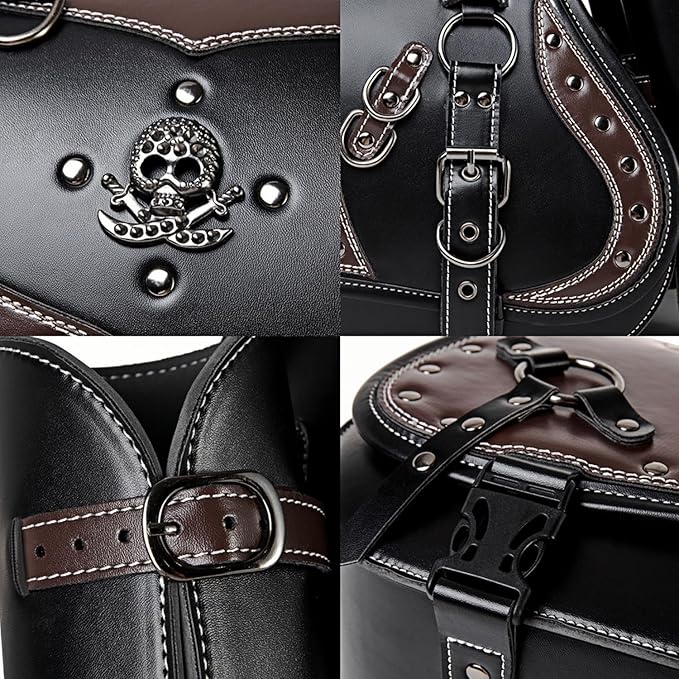 Motorcycle Saddlebags, 30L Leather Waterproof Side Saddle Bags with Cup Holder, Universal Powersports Saddlebags for Harley Davidson Sportster Dyna Softail Honda Shadow Rebel Yamaha Kawasaki Vulcan