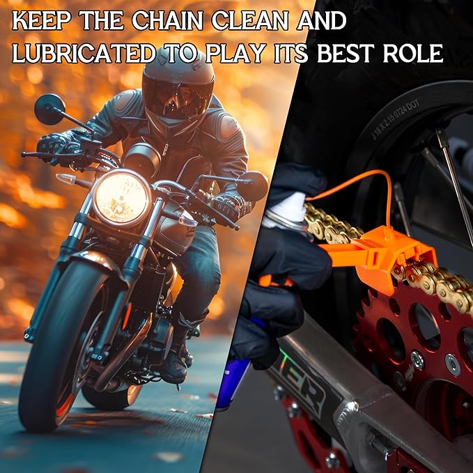 Motorcycle Chain Cleaning Kit Chain Oiler Chain Lube Tool with Gloves and Towel for Motorcycle and Bicycles Chain Brush Oiler Cleaning Kit Fits for 428 520 525 530 Chains(Cleaner Not Included)