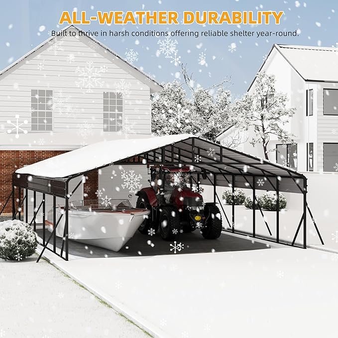 20' x 30' x 8.5' Heavy Duty Metal Carport with Galvanized Steel Roof, Steel Carport Kits Outdoor with Metal Roof, Galvanized Car Shelter for Tractors, Pickup, Boat, Car