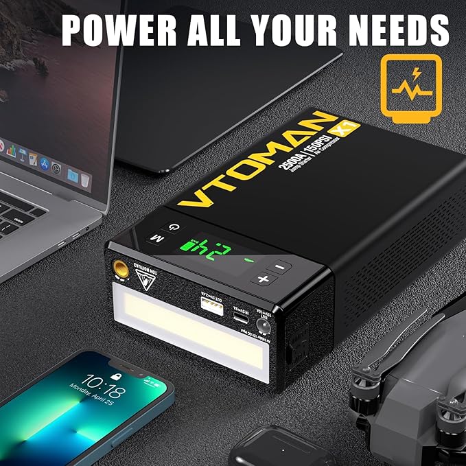 VTOMAN X1 Jump Starter with Air Compressor, Car Battery Jumper Starter (2500A,Up to 8.5L Gas/6L Diesel Engine) with 150PSI Auto Tire Inflator, 12V Portable Booster Pack, Lithium Jump Box Charger-Black