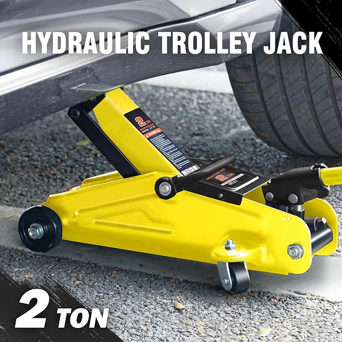 DNA MOTORING Low Profile Hydraulic Trolley Service/Floor Jack, 2 Ton (4000 lbs) Capacity, Lifting Range 5.1"-13", Yellow, TOOLS-00474-YL