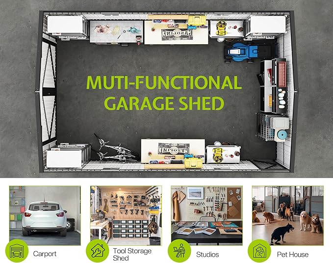 Jocisland 13.2x20.7x8 FT Heavy Duty Carport, Metal carport with 2 Lockable Doors & 4 Windows, Carport Canopy for for Truck, Car, Garbage Can, Tool, Lawnmower, Grey