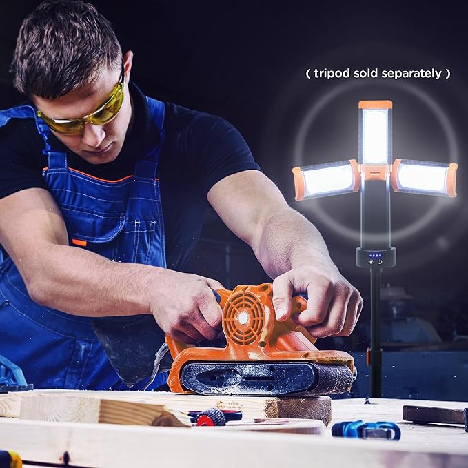 BLACK+DECKER Utility Light, Rechargeable 2000 Lumens LED 3 Panel Work Light with 6000mAh Battery Bank & Flashlight, 3 Light Colors, 4 SOS Modes, Dimmable, IP44 Water-Resistant, Magnetic & Hook Mount