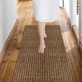 Custom Size Backed Non-Slip Area Rugs Runner, Easy Clean, Waterproof Runner Rugs for Hallway Entryway, Kitchen, Laundry, 2FT x 17FT, Brown Stripe