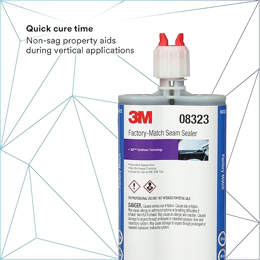 3M Factory-Match Seam Sealer, 08323, Black Color, Two-Part, Medium/High Viscosity Urethane, 200 mL/6.75 fl oz Cartridge
