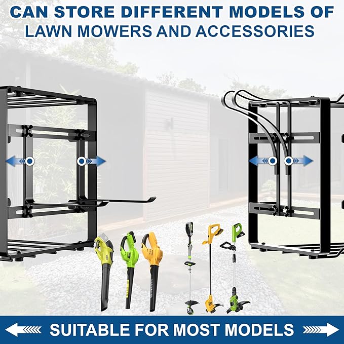 Pugala Universal Storage Rack for Leaf Blower, Weed Eater, and Power Tools – Adjustable Wall Mount Organizer with Heavy-Duty Steel, Powder-Coated Finish, and Battery Storage – Black