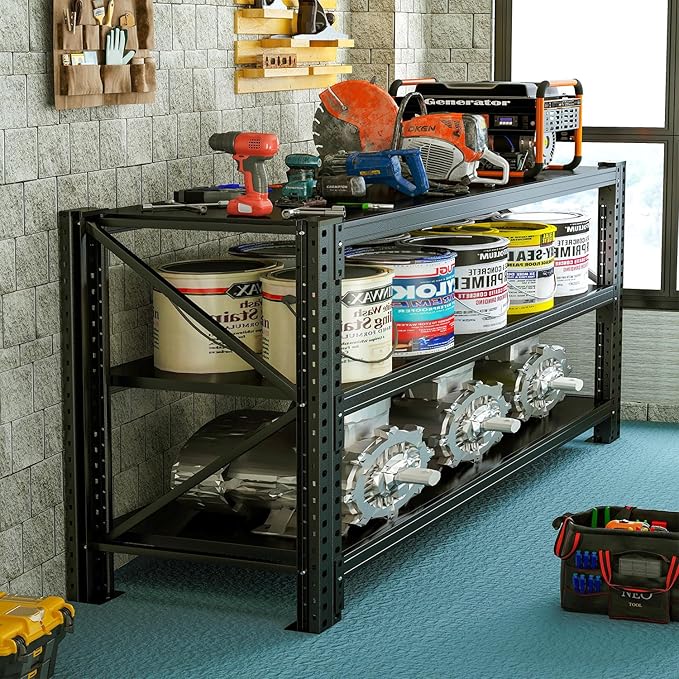 Heavy Duty Metal Storage Shelves - 5-Tier Adjustable Utility Shelf for Garage and Workshop, 51.2" W x 47.2" H x 23.6" D, Black - Ideal Organizer for Basement & Industrial Use