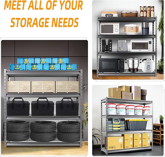 The Atlas 72" W Heavy Duty Garage Shelving Load 8000 Lbs, 4 Tier Metal Storage Shelves, Adjustable Industrial Steel Rack for Warehouse Basement Shop, 72" W x 24" D x 72" H, Grey