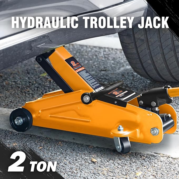 DNA MOTORING Low Profile Hydraulic Trolley Service/Floor Jack, 2 Ton (4000 lbs) Capacity, Lifting Range 5.1"-13", Orange, TOOLS-00474-OG