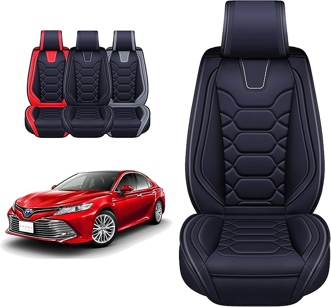 OASIS AUTO Custom Fit Seat Covers for 2012-2025 Toyota Camry, Waterproof Faux Leather Seat Protector Cushion Camry Car Accessories (Full Set, Black)