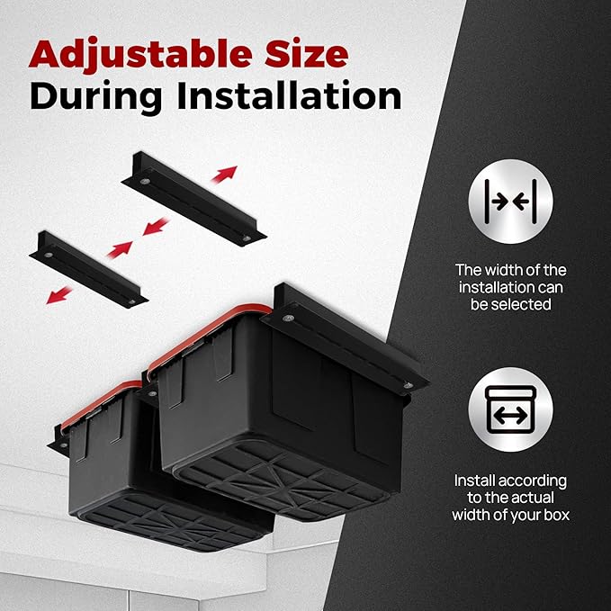 Adjustable Overhead Garage Storage Rack System – Heavy-Duty Ceiling Bin Rail Organizer for Most Storage Bins, Fits 3 Bins per Set (4 Sets Included)