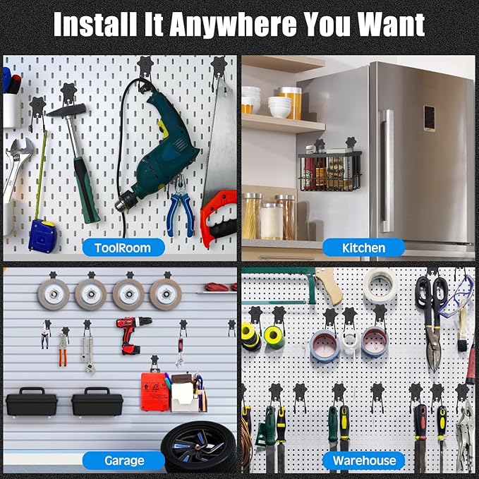 Strong Garage Magnetic Hooks, 2Pcs Large Heavy Duty Magnetic Hook with Anti-Slip, Magnet Hanger for Garage Tools, Hammer, Toolbox, Ropes, Drill