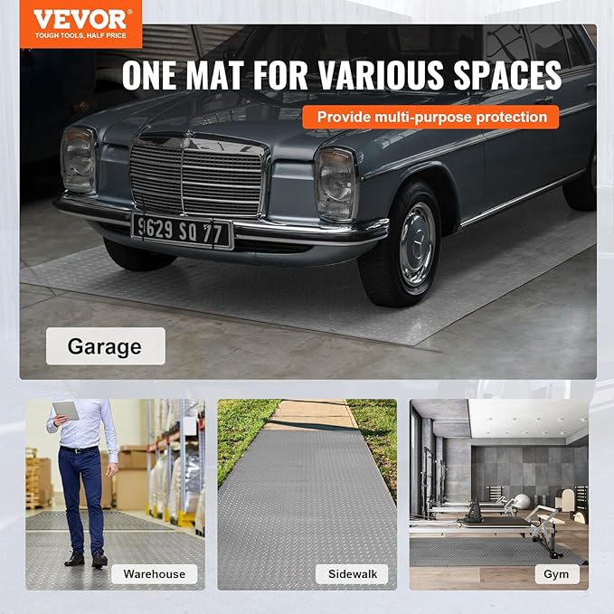 VEVOR Garage Floor Mat, 19 x 4.9 FT PVC Garage Flooring Roll, Non-Slip Diamond Texture, 93.65 sq.ft Covering Space, Garage Mats for Under Cars, for Gyms Boats Car Trailer, Gray