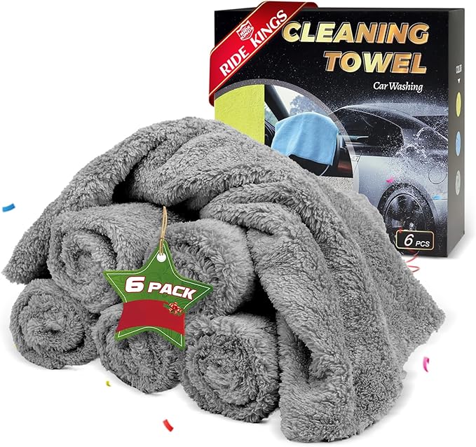 Coral Fleece Car Wash Cleaning Towel for Car,Absorbent, Lint-Free, Extra Soft,Reusable and Durable,Interior Coral Fleece Rags 16in x 16in-Grey 6 Packs