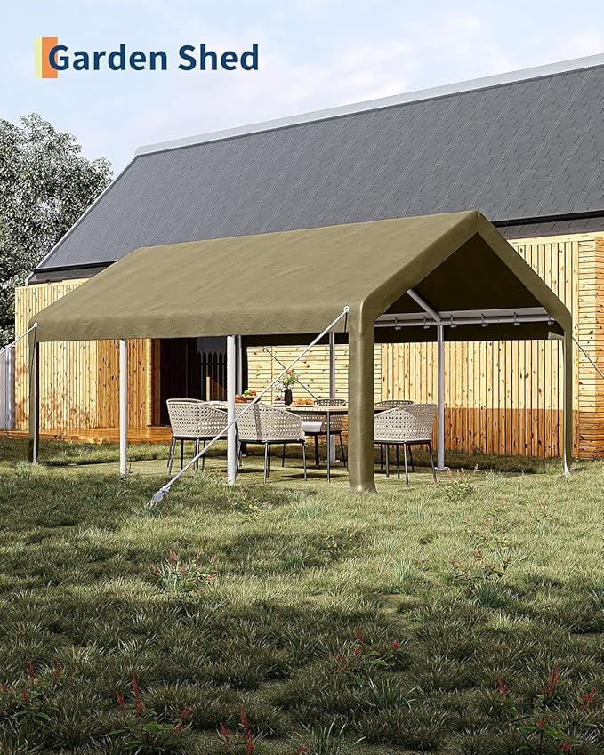 12 x 20ft Heavy-Duty Carport Canopy with Roll-Up Windows & DoorsThickened Wind Ropes, Ground Nails, Portable Car Tent Garage for Cars, Trucks, Boats, 180G Durable Tarp Cover,Yellow