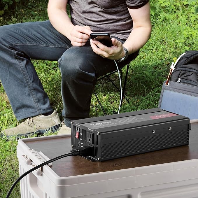 VEVOR 1000W Pure Sine Wave Inverter, DC 12V to AC 120V Power Inverter with 2 AC Outlets 1 USB Port 1 Type-C Port, Remote Control for Small Home Devices Like Smartphone Laptop, CE FCC Certified