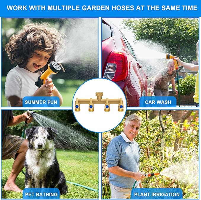 Brass Garden Hose Splitter, 4 Way Hose Splitter, Outdoor Hose Splitter, Outlet For Regulating And Shutting Off Water Flow