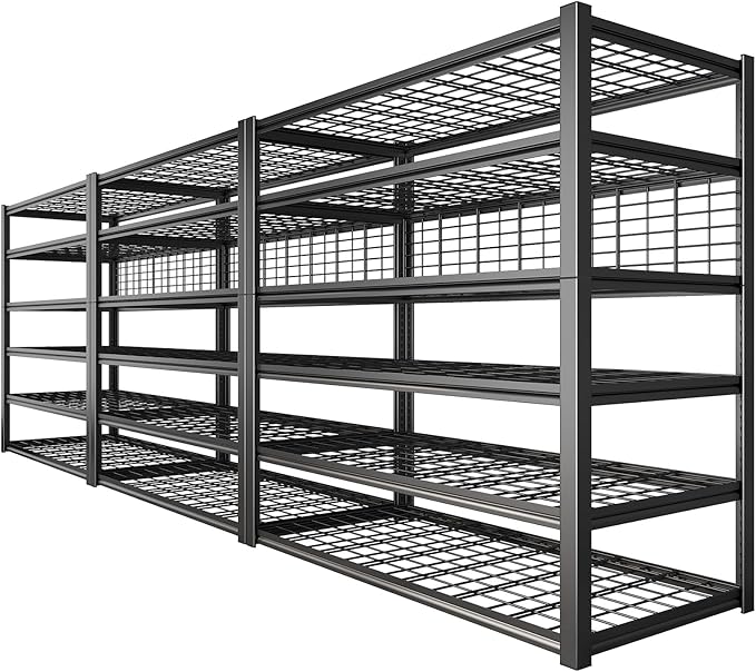 REIBII 84" H Garage Shelving, 6-Tier Storage Shelves Heavy Duty Loads 3500LBS, 48" W Adjustable Garage Shelves, Metal Shelving for Basement, Warehouse, 84" H x 48" W x 20" D, 3PC