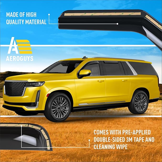 Extra Durable Window Deflectors in-Channel Window Visors Rain Guards Fit for Cadillac Escalade ESV 2021-2025, Sun Visors, Wind Vent for Shades, Exterior Car Accessories - 4 pcs. AG0889