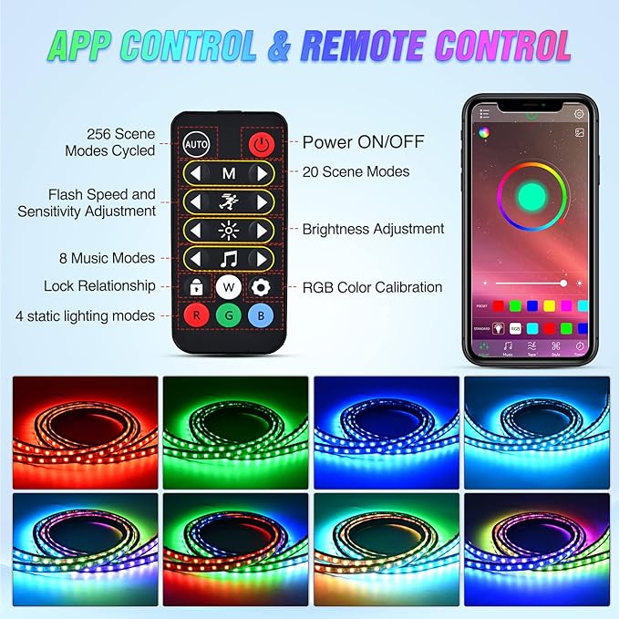 Nilight Truck Bed Light Strip RGB-IC LED Bar for Pickup Multi Dream Color DIY Music Synchronous with APP and RF Remote Control 2PCS 60 inch Cargo Lighting