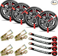 4 Pack Car Tie Down Straps for Trailers - 2" x 96" - 3,300 lbs Safe Working Load -Adjustable Wheel Straps for Hauling Cars.