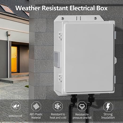 Outdoor Electrical Junction Box, ABS Water Resistant Enclosure with Internal Mounting Panel & Hinged Cover (13" H* 9.2" L* 5.6" W)