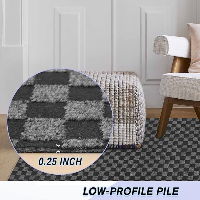 Custom Size Backed Non-Slip Area Rugs Runner, Easy Clean, Waterproof Runner Rugs for Hallway Entryway, Kitchen, Laundry, 4FT x 5FT, Gray Checkered