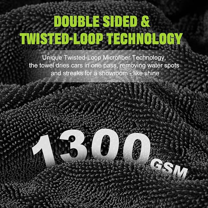 2 Pack Car Drying Towel, Microfiber Towels for Cars (36" x 24"), 1300 GSM Ultra-Absorbent, Streak Free, Premium Double Twisted-Loop Drying Towels Car Detailing with Car Wash Mitt for SUV, RV, Truck
