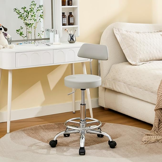 Rolling Massage Chair, Height Adjustable Salon Stool with Wheels 19.5’’-26.6’’, Gray Guitar Stool (Gray)