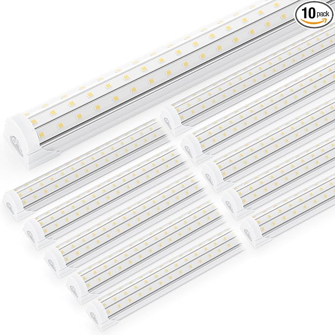 Ensenior 10 Pack 4 FT Led Shop Lights, 6000K Clear White, 5000LM Super Bright, 36W Equivalency 468W, Commercial Bay Lighting, U-Shaped Linkable Shop Lights Plug in for Garage, Workshop, FCC Certified