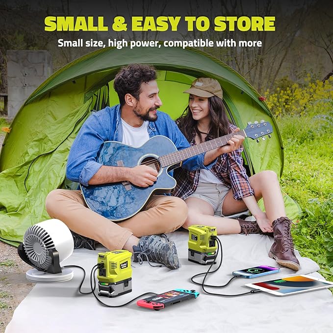 Power Inverter Compatible with Ryobi 18V Battery,2PCS Ecarke 200W Portable Power Supply Inverter,DC 18V to AC 110V~120V Power Station with 2 USB&AC Battery Powered Outlet 2 USB-A & 1 Type-C