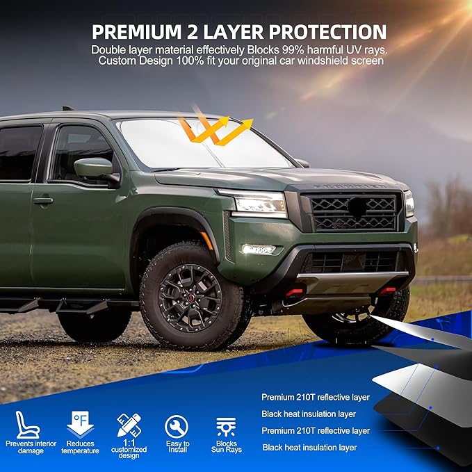 Windshield Sun Shade for Ni-ss-an Frontier 2022-2025 2026 Foldable Sunshade Custom Fit Front Window Car Interior Accessories Protector Blocks UV Rays