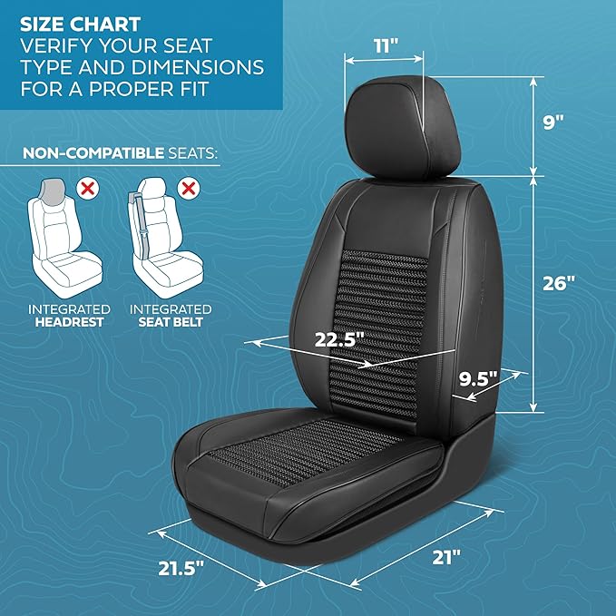 Elite Edition Faux Leather & All Weather Wicker Seat Covers for Cars, Trucks, & SUV - 2 Black Car Seat Covers for Front Seats - Universal Fit Car Accessories Automotive Interior Protector