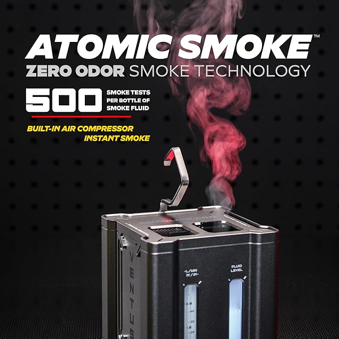 AutoLine Pro Automotive Ventus Smoke Machine Leak Tester EVAP Vacuum - World's #1 Self-Powered Li-Ion Battery Unit - OEM Odorless Fluid Lasts 500 Tests - Built-in Air Compressor - Cone Cap Plugs