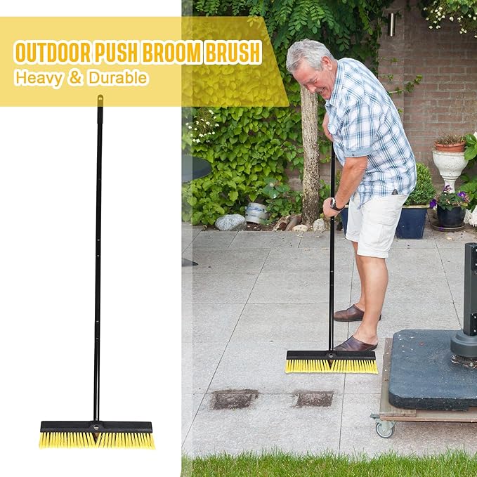 Zhehao 6 Pack 18 Inches Push Broom Outdoor, Multi Surface Garden Brush Broom with Adjustable 63" Long Handle for Deck, Driveway, Patio, Warehouse, Garage, Yard, Concrete Floor Cleaning