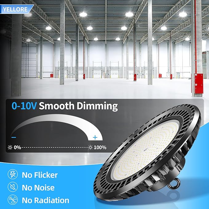 400W LED High Bay Light 56000LM 5000K 120VAC UFO Light IP65 Waterproof Dimmable Commercial Bay Lighting for Workshop|Garage|Factory -ETL&DLC Listed