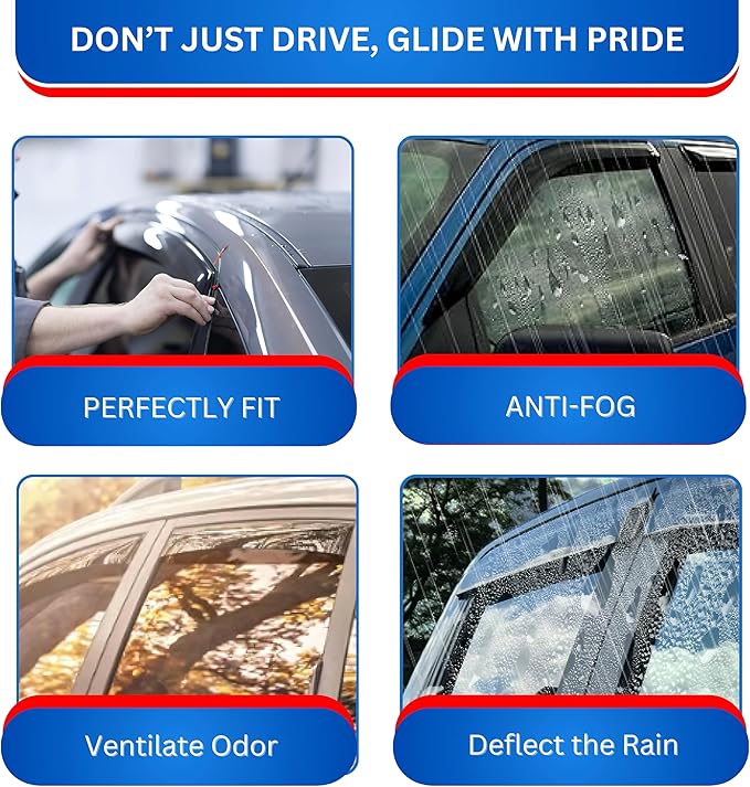 KPY Window Visor Compatible with Honda Ridgeline 2006-2014, 4PC Rain Guard Side Window Vent Deflectors in-Channel Style, 2006 2007 2008 2009 2010 2011 2012 2013 2014