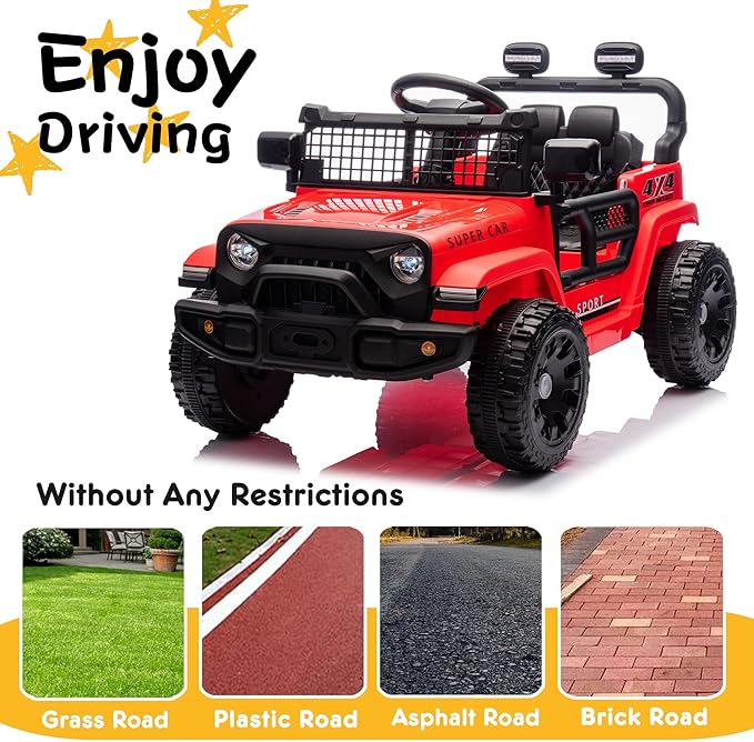 24V Ride on Toys with Parents Control, Ride on TruckCar with Four-Wheel Suspension, Electric Vehicles for Kids, PowerDisplay, Bluetooth, MP3, Music, LED Headlight, 1.86-3.11MPH (Red)