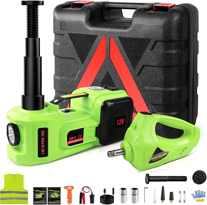 Electric Car Jack Kit 5Ton 12V Car Jack(Lifting Range: 6.1~20.86 inch) with Impact Wrench Tire Inflator for SUV MPV Sedan Truck Change Tires Garage Repair and Emergency Tire Change